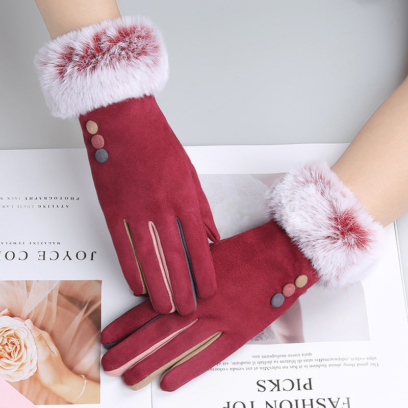 Women's Winter Thick Suede Touch Screen Warm Gloves