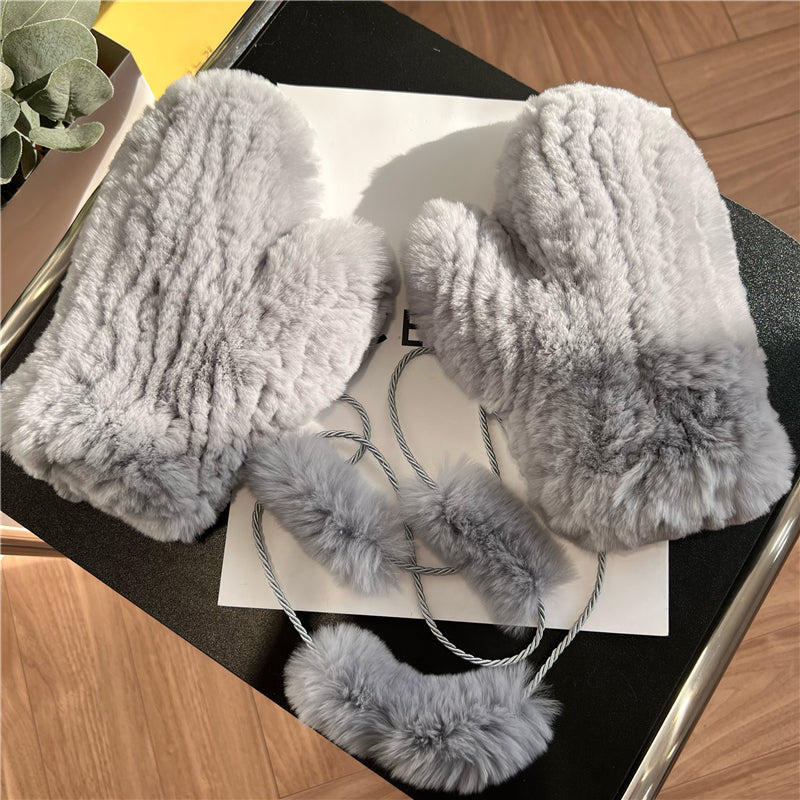 Winter Plus Velvet Cute Warm Windproof Stretch Knitted Gloves