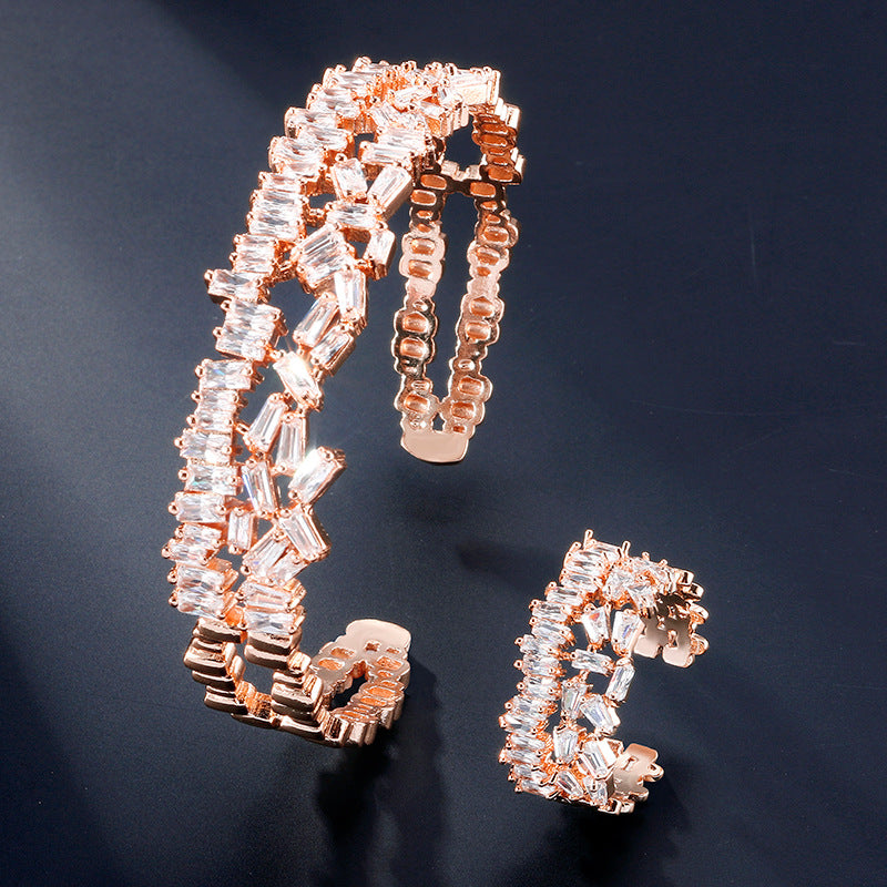 Two-piece  Bracelet Ring Set With Zircon Fashion Jewelry Set