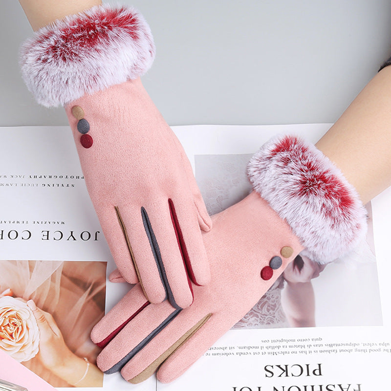 Women's Winter Thick Suede Touch Screen Warm Gloves