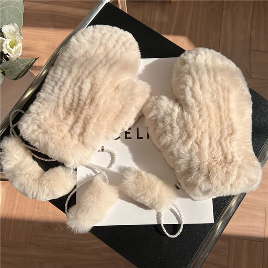 Winter Plus Velvet Cute Warm Windproof Stretch Knitted Gloves