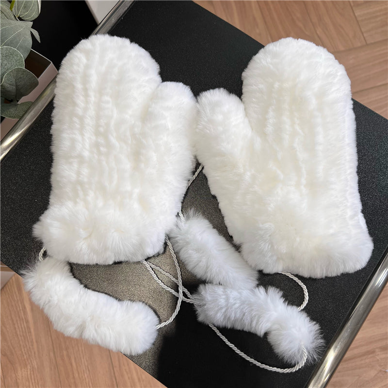 Winter Plus Velvet Cute Warm Windproof Stretch Knitted Gloves