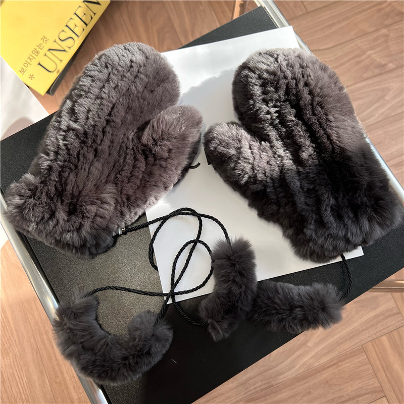 Winter Plus Velvet Cute Warm Windproof Stretch Knitted Gloves