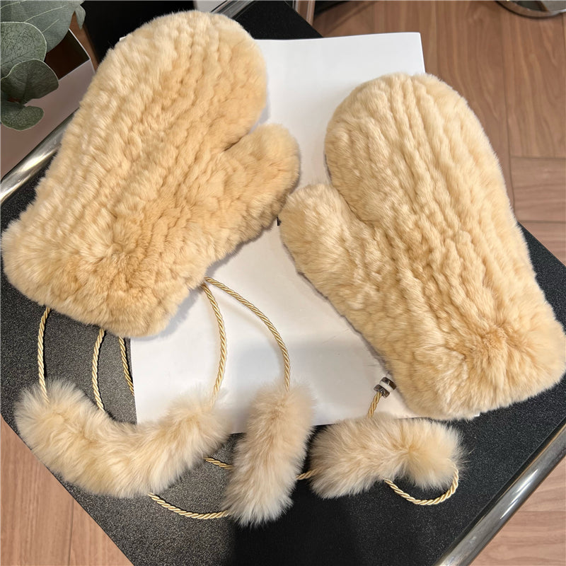 Winter Plus Velvet Cute Warm Windproof Stretch Knitted Gloves