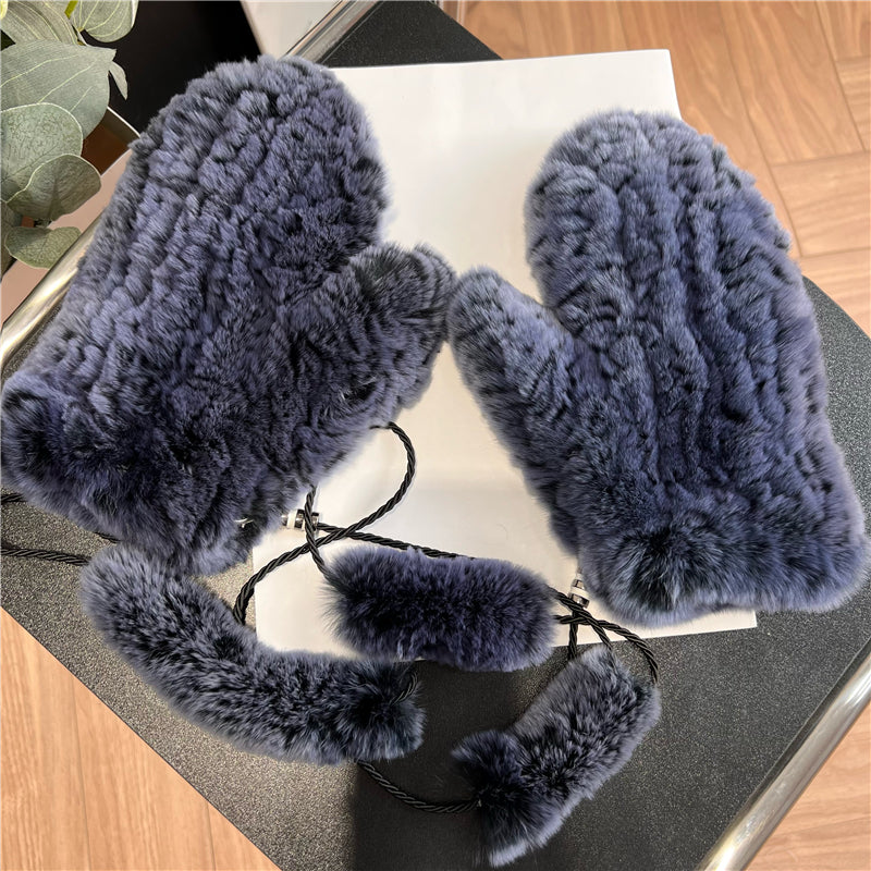 Winter Plus Velvet Cute Warm Windproof Stretch Knitted Gloves