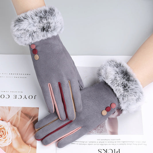 Women's Winter Thick Suede Touch Screen Warm Gloves