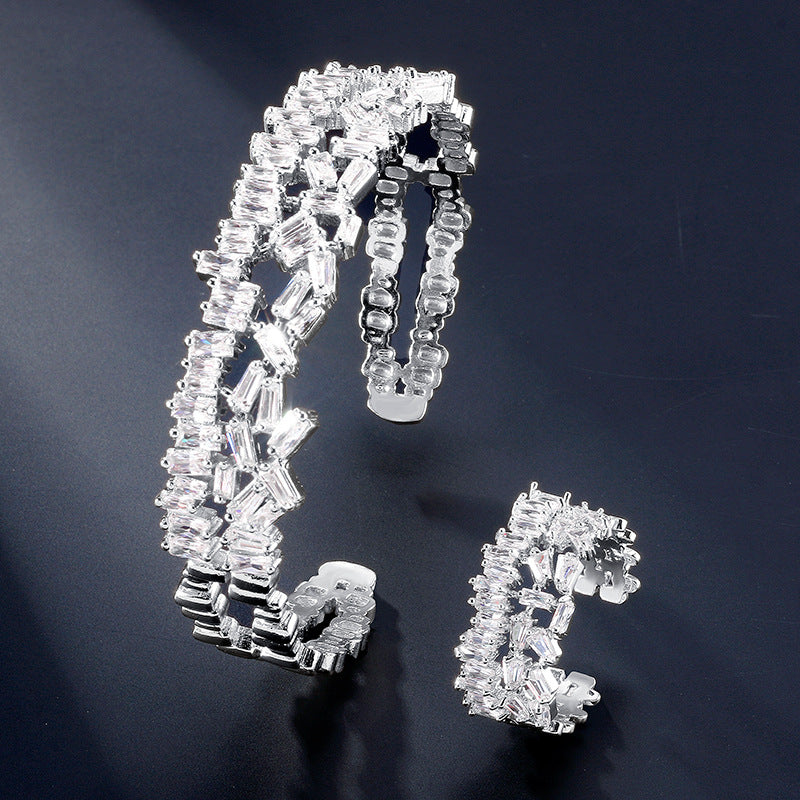 Two-piece  Bracelet Ring Set With Zircon Fashion Jewelry Set