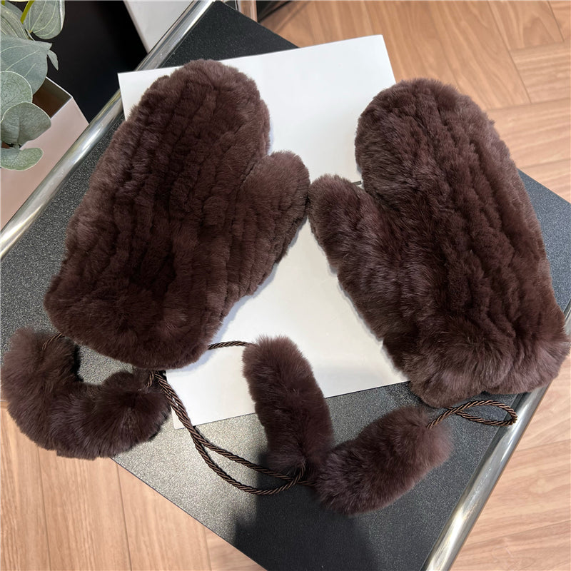 Winter Plus Velvet Cute Warm Windproof Stretch Knitted Gloves