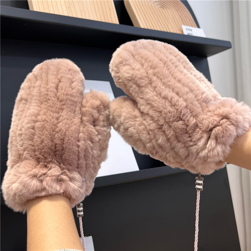 Winter Plus Velvet Cute Warm Windproof Stretch Knitted Gloves